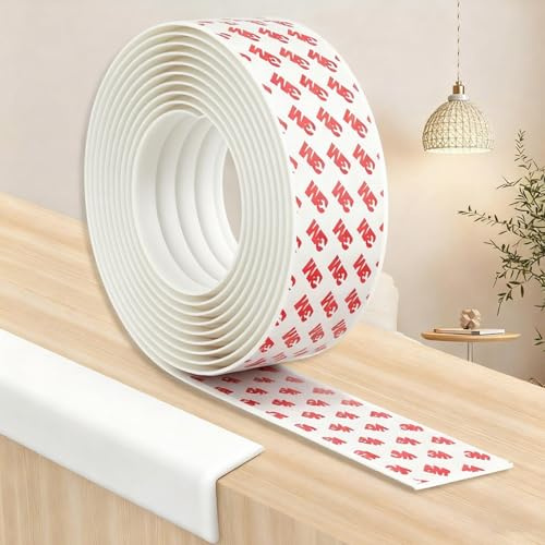 LANZLC Paraspigoli autoadesivi, protezione bordi per bambini, in schiuma espansa, per bambini, letto, davanzale e scrivania, 5 m, colore bianco