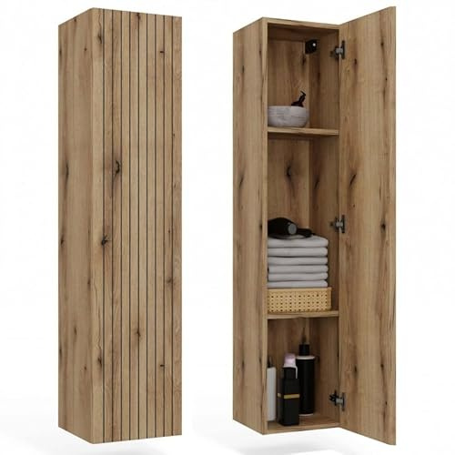 CDF Colonna Pensile Bagno Sospesa Scaffale con Ripiani Mobile Contenitore Salvaspazio Moderno in Pannelli Laminati Struttura Robusta per Bagno WC Lavanderia Camera da Letto - Rovere Evoke