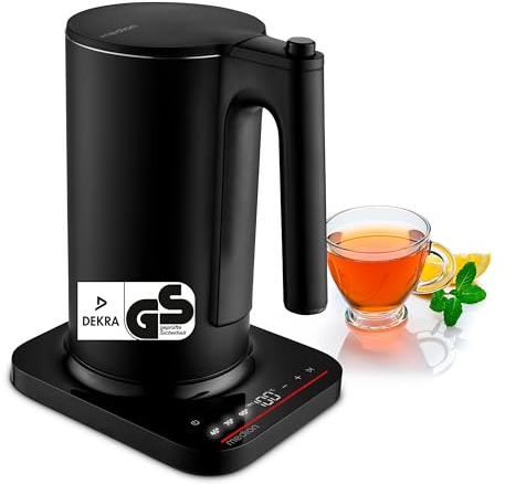 MEDION LIFE Digitaler Wasserkocher MD12106, 2.200 Watt Leistung, 1,5 Liter Kapazität, LED-Display, LED-leuchtbalken, automatische Programme, Kindersicherung schwarz