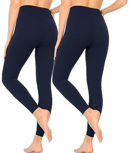 Heat Machine™ Ladies 2 Pack Thermal Leggings – 300 Denier Fleece Lined Opaque Winter Warm Cosy Stretch Pants (UK, Alpha, S, M, Regular, Regular, Navy)