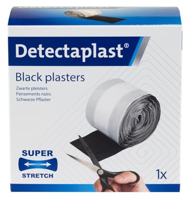 Detectaplast Universal Cerotti detectabili color nero, resistenti all'acqua e allo sporco, alimentari, cucina, catering e ristorazione, 68 x 38 mm (articolazione), 50 pezzi