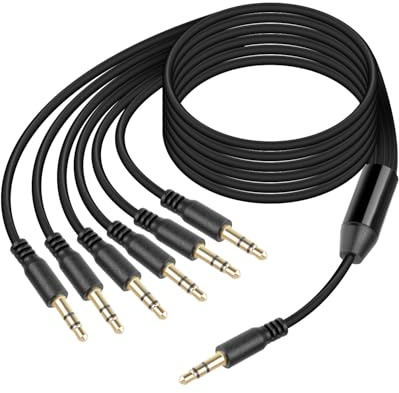 GELRHONR 3 FT 3,5 mm ljudsplitter, 1 kontakt till 6 kontaktkabel, 1/8 aux-Y-splitter för hörlurar, högtalare, telefoner, bärbar dator (1 till 6)