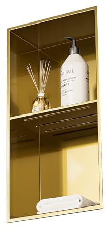YWJFSA Hornacina Ducha Acero Inoxidable 70 × 28cm Estantería Doble,Nicho de Ducha Empotrable paraAlmacenamiento de Ducha,Oro