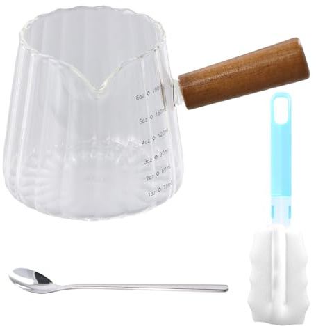 Espresso Cups with Wood Handle Glass Measuring Jug 6 Oz Measuring Cup Glass Milk Cup with V-Shaped Mouth for Bar, Party, Wine, Cocktail, Drink Shaker, Milk, Coffee