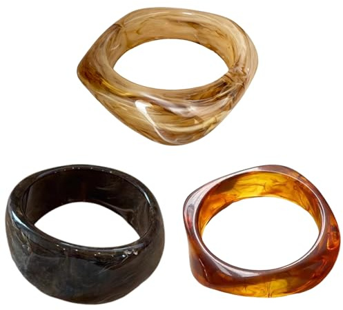 QhgPnt 3 Pcs Colorful Resin Bangle Bracelets, Chunky Resin Acrylic Bangle Bracelets for Women, Chunky Bangles, Wide Irregular Geometric Wristband, Fashion Statement Bracelets for Women