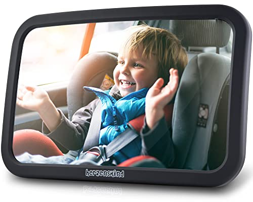 HerzensKind XXL Autospiegel für Babys im Rücksitz. 25% größer für perfekte Übersicht. Rücksitzspiegel mit mattem Finish ohne Einzelteile