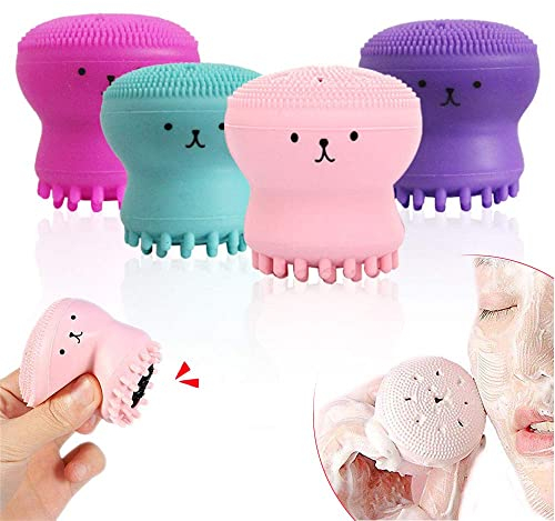 whatUneed Gesichtsreiniger, Reinigungsbürste für das Gesicht von kleinen Kraken, Gesichtsschwamm aus Silikon, Reinigungswerkzeug für die Gesichtshaut (4 Stück)