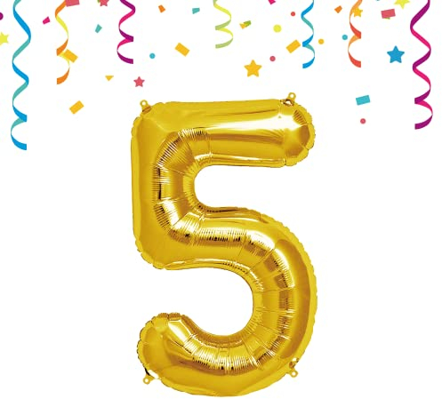 FUNXGO® Ballon Décoration Anniversaire 5 Ans - Numéro 5 en Or - Pour Fille ou Garçon - Gonflable à l'Hélium - Célébration Éblouissante