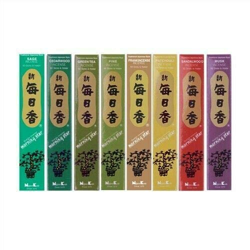 MORNING STAR Nippon Kodo – sortiment set med 8, 12, 16 hem doft rökelsepinnar samling (set om 8 – träig och ört)