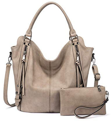 Realer Damen Handtaschen Groß Shopper Lederhandtasche Schultertasche Umhängetasche Geldbörse Hobo Damen Taschen Set für Büro Schule Einkauf Reise 2pcs Khaki