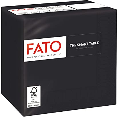 Fato - Einwegservietten aus Papier, ideal für Aperitifs und Cocktails, Packung mit 100 Servietten, Größe 24x24, 4-fach gefaltet, 2-lagig, Farbe Schwarz, 100% reines Zellulosepapier, FSC-zertifiziert