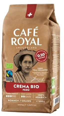 Café Royal Bio Crema Peru – 100% Arabica Kaffeebohnen, harmonisch-intensiv, mittlere Röstung, Stärke 3/5, Bio & Fairtrade, 500 g ganze Bohnen