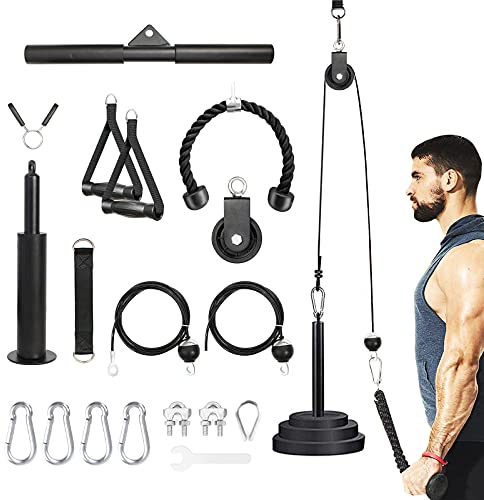Leogreen Système de poulie de Levage Fitness LAT Machine, Musculation Poulie Rouleau pour Cable Rouleau, 180cm & 230cm câble, pour Biceps, Bras, Avant-Bras, Épaule