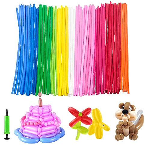 AYEUPZ Modellierballons Lange Ballons，bunte Ballons zum Aufblasen, 100pcs+ Ballonpumpe (zufällige Farbe) für Kindergeburtstag Party Hochzeit Dekoration