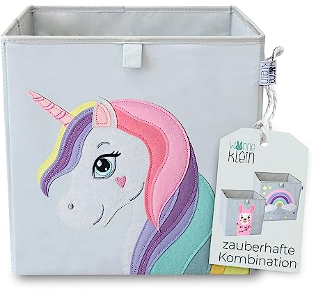 wonneklein Aufbewahrungsbox Kinder 33x33x33 cm - Faltbare Spielzeugkiste mit Tiermotiv – Ordnungsbox für Kallax Regal - Kinderzimmer Aufbewahrung für Spielzeug, Bücher & Kuscheltiere - Ella Einhorn