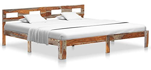 Massivholzbett Bettgestell mit Kopfteil, Doppelbett Schlafzimmerbett Ehebett Retro, Massives Palisanderholz Stahl 200x200cm BTM531