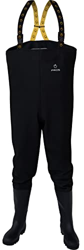 PROS Wasserdichte Wathose Ente Jagd Fliegenfischen Wathose mit Gummistiefeln Standard Schwarz UK 5 / EU 39