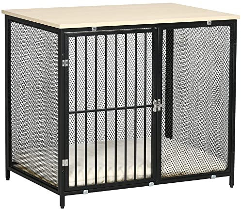 PawHut Dog Crate Furniture Side End Table Indoor Dog Kennel w/ Soft Washable Cushion, Wire Mesh, for Small and Medium Dogs