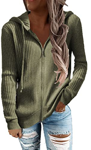 GRMLRPT Huvtröjor Kvinnor Hoodies Långärmad Sweatshirt Sportjacka Zip Coat med dragkedja Höst Vinter Outwear Casual, Multicolor,XXL, Grön, M