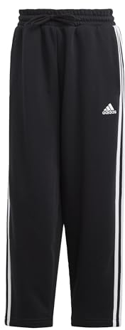adidas Damen Essentials 3-Stripes Open Hem Fleece Pants, Black/White, M