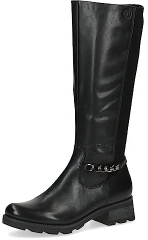 CAPRICE Damen Hohe Stiefel ohne Absatz Airmotion aus Leder bis zum Knie Weite G, Schwarz (Black Comb), 37.5 EU