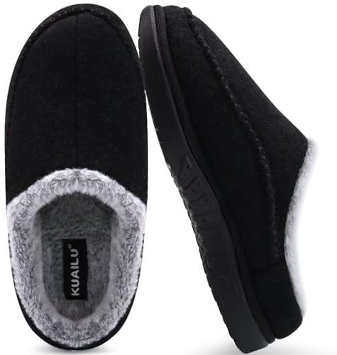 KuaiLu Zapatillas casa hombre de Soporte de Arco Para Fieltro Cómodo Interior Pantuflas Comoda Ortopedicas Memory Foam Slippers Antideslizante Goma Suela Exterior negro Tamaño 42