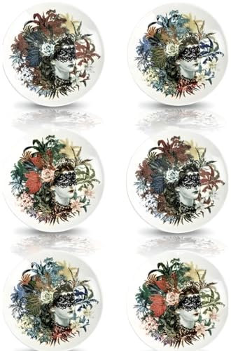 PHRYGIA Porcelain Side Plate Set, 7.5 inch, Set of 6, Lightweight, Colorful, Floral Pattern, Dishwasher & Microwave Safe