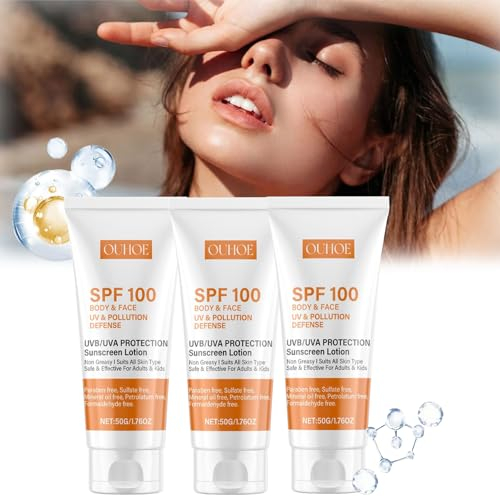 3 unidades de protección solar SPF 100+ – Loción solar con protección UVA/UVB, antienvejecimiento para rostro y cuerpo, no grasa