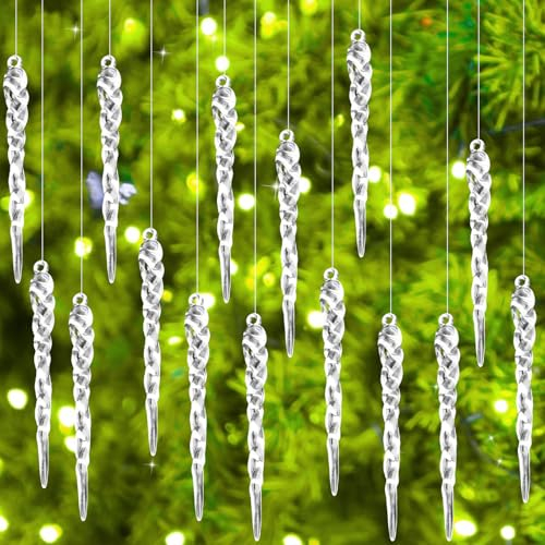 GEEHUA 25 Pcs Christmas Acrylic Icicles Hanging Ornaments, Christmas Tree Crystal Decorations Icicle Xmas Decorations Crystal Ornaments for Christmas New Year Holiday Winter Party Decor
