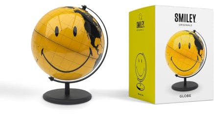 Suck UK Smiley World Globe | Jordglober & tillbehör för hemmakontor | Smiley skrivbordsdekor och tillbehör till kontorsskrivbord | ovanliga prydnader för hem- och skrivbordsdekorationer | Glob för