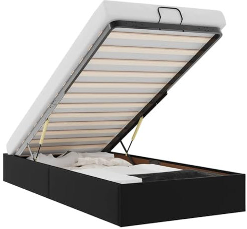 vidaXL Ottoman-Bett ohne Matratze Schwarz 100x200 cm Kunstleder, Bettrahmen, Bettgestell mit Stauraum, Polsterbett, Bettgestell