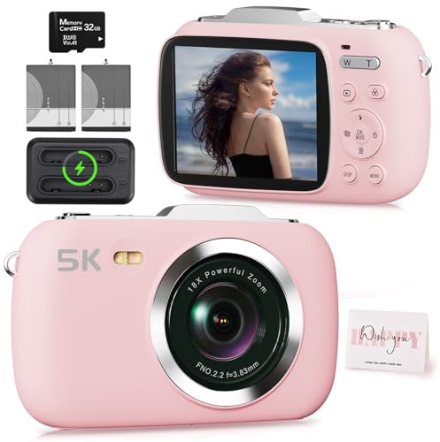 Fotocamera digitale, fotocamere 5K per fotografia, fotocamera portatile 80MP UHD Vlogging, zoom 18X economico, fotocamera da viaggio e scatto con scheda TF da 32 GB, fotocamere fotografiche per