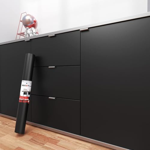 Decotalk Papel Pintado Autoadhesivo Pared Negro 40X300cm Papel Adhesivo para Muebles Vinilo Adhesivo Muebles Negro Impermeable Vinilo para Cocina Armario Dormitorio Baño