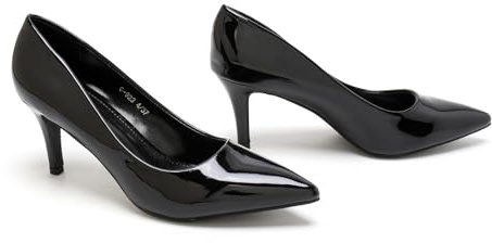 Womens Low Heels Court Shoes Ladies Pointed Toe Office Work Mid Heel Pumps Wedding Shoes for Women UK, Black Patent-4