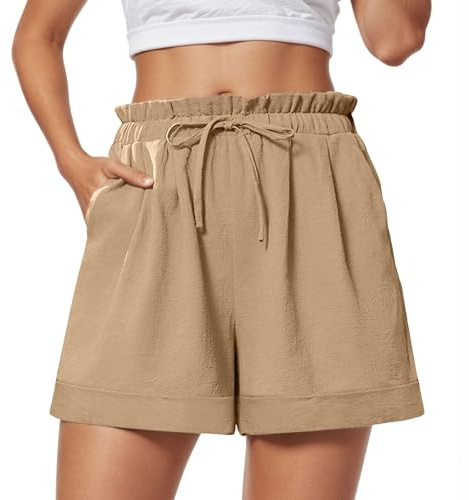 Neteson Pantalones Cortos Mujer Verano Shorts Verano Casual Holgados Pantalon Corto Deporte Bermudas Playa con Bolsillos Elástica Cordón