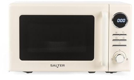 Salter Retro Digital Cream Microwave – 20 Litre, Defrost by Time/Weight, 25.5 cm Glass Turntable, 95 Minute Timer, 8 Auto Cooking Presets, Solo Microwave Oven, Easy Clean, Button/Dial Control, 800W