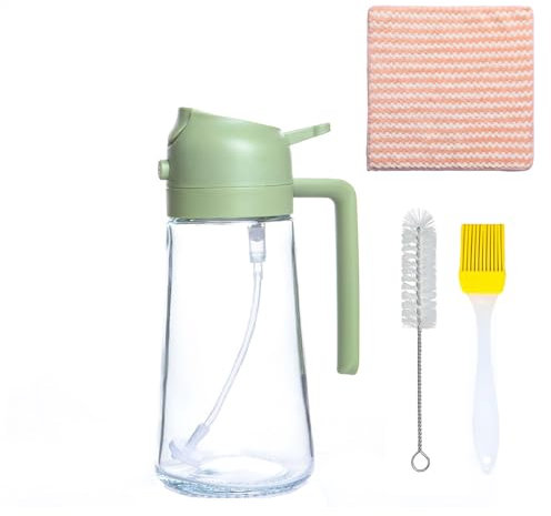 470 ml Vaporisateur Huile Cuisine 2 en 1 en Verre Renforcé | Kit avec Brosse à Huile, Brosse de Nettoyage & Essuie-Tout | Qualité Alimentaire | Pour Cuisson, Air Fryer, Grillades, Salades & Pâtisserie