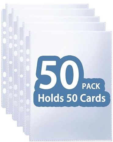 6x8.5” Binder Sheets Sleeves for 8.07 x 9.64 Binder 6Ring 3Ring 2 Ring (100 Pictures), Top Loading 7 Hole Transparent Refill Pages Sheet Protector for Photos, Postcards,Stickers 50 Pack