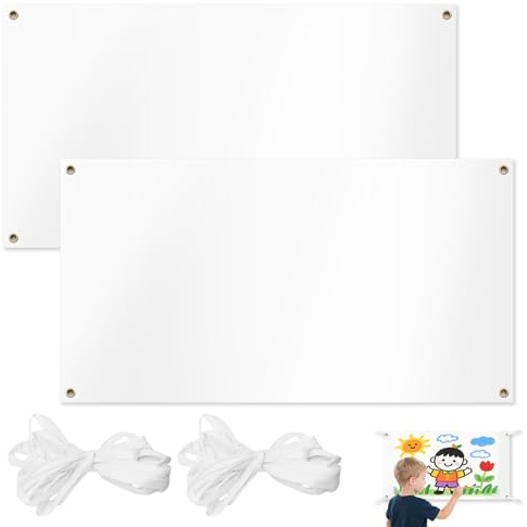 2 Pezzi Banner Vuoto 200x100 Cm, Striscione Bianco Grande, Banner in Poliestere, Striscione Personalizzato, Con Corda di Sospensione da 6 Metri, Adatti per Compleanni, Feste, Colore Bianco