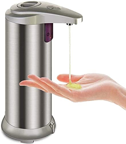 Soap Dispenser, Touchless Automatic Soap Dispenser, Infrared Motion Sensor Stainless Steel Hands Free Soap Dispenser with Waterproof Base for Bathroom and Kitchen