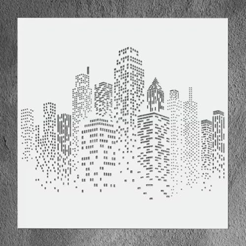 City Building Skeleton Stencils for Painting on Wood, Canvas, Paper, Fabric, Floor, Wall - Paint Stencil for Walls and Floors 12x12Inch - Reusable DIY Art Craft Stencils for Painting