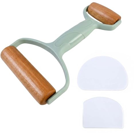 Voxlara Mattarello in Legno, Mini Mattarello a Doppia Faccia con 2 Raschietti per Pasta, per Pizza Fatta in Casa, Dolci e Ravioli - Verde Chiaro