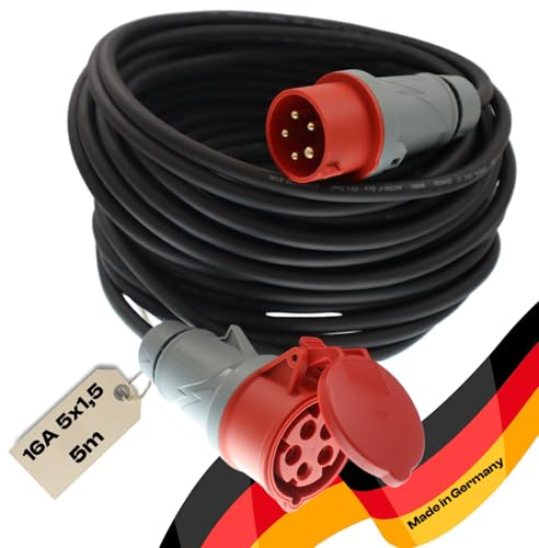 netbote24 maxgo CEE Verlängerungskabel Starkstromkabel H07RN-F 5x1,5mm² 16A 400V Flexibles wetterfestes Industriekabel MENNEKES 5P Gummiverlängerung 5m