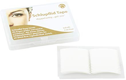 SCHLUPFLID TAPE® doppelseitig Größe S - girl size 128 Paar (256 Stück)- Augenlidlifting ganz ohne OP! Augenlid Streifen gegen Schlupflider (24h Halt, wasserfest, hautfreundlich)