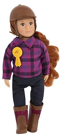 LORI 45736 Puppe Samanda, 15cm, Lange rote Haare, braune Augen, ab 3 Jahren, Stehpuppe, beweglich, weicher Körper, Reiterin, Reithelm, Gerte, Pferd Mehrfarbig