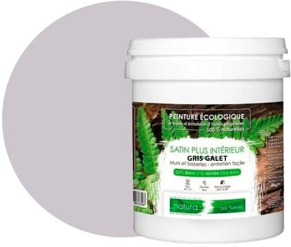 BOX DECO COULEURS Peinture naturelle écologique aspect Satin NATURA - Tassili - Murale intérieur -1 L - 18 m² (Gris Galet)