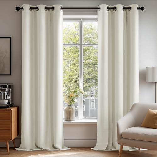 Deconovo Window Treatments Curtains Noise Reduction Ring Top Curtains Room Darkening Curtains for Bedroom Light Beige 42 x 84 Inch 2 Panels