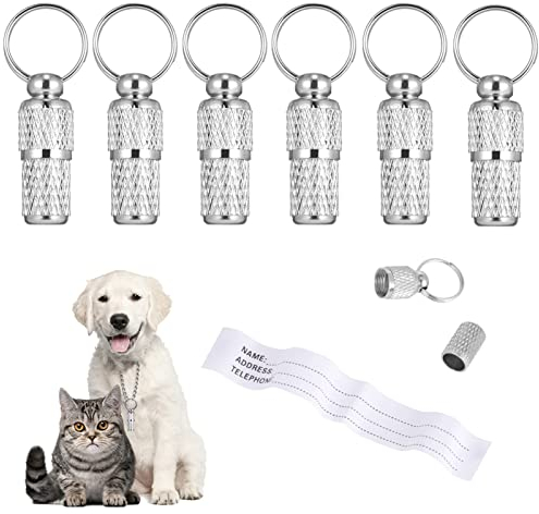 tiopeia 6 Stück Adressanhänger für Hunde Katzen, ID Tag Hundemarke Tiermarke mit Schlüsselringe und Wasserdicht Pillendose für Katzenhalsband Hundehalsband
