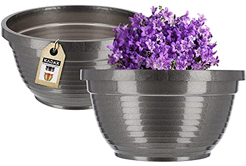 KADAX Cuenco de plástico, redondo, maceta para plantas, resistente a la intemperie, para exteriores, cuenco para tumba, cuenco ligero para flores, cuenco para plantas (26 cm, grafito)