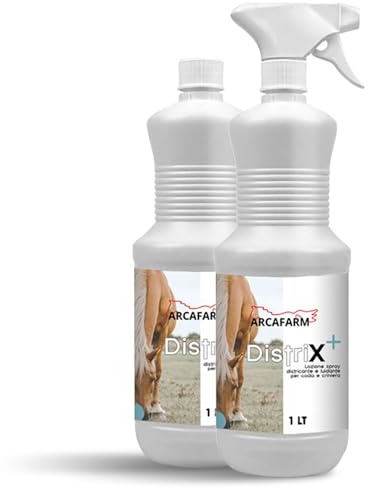 2 Pezzi Spray Districante Naturale per Cavalli 1 lt Distrix, Lucidante Coda Criniera Manto, Detergente Pulizia Pelo rimuovi sporco, lozione a secco nodi, rende manto morbido setoso, 100% Made in Italy